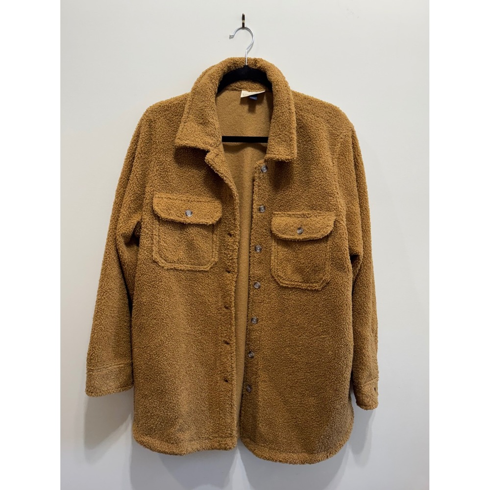 Universal Thread Womens Sherpa Shacket Camel Brown Fleece Shirt Jacket Large